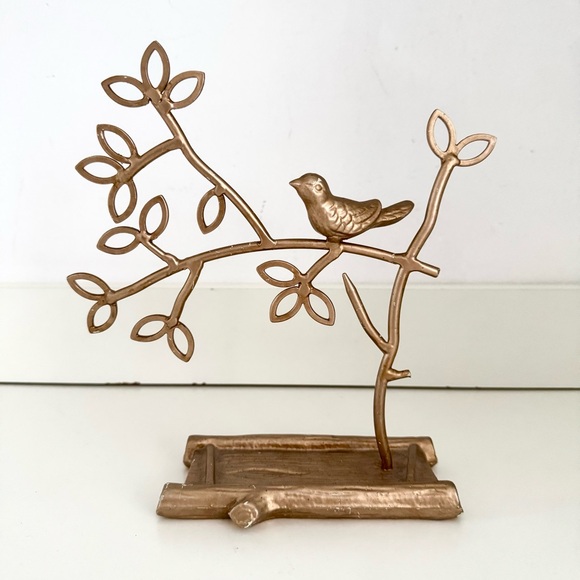 Vintage Other - Vintage Shabby Chic Cottage Core Bird on Branch Gold Jewelry Tree Decor